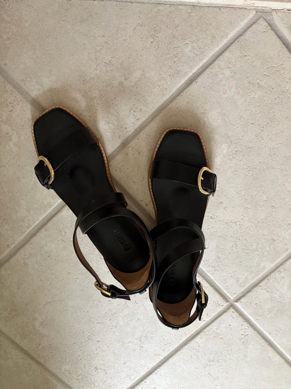 Women's Black Leather Buckle Sandals